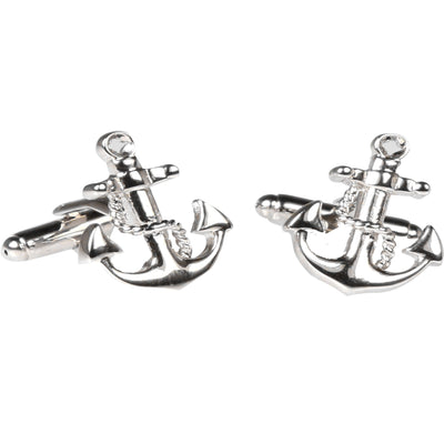 Silvertone Novelty Anchor Cufflinks with Jewelry Box - FHYINC best men's suits, tuxedos, formal men's wear wholesale
