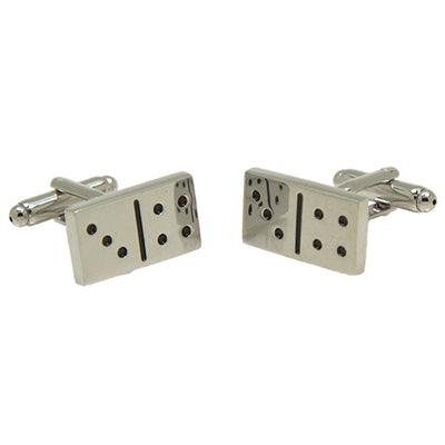 Silvertone Novelty Domino Cufflinks with Jewelry Box - FHYINC best men's suits, tuxedos, formal men's wear wholesale