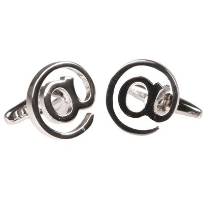 Silvertone Novelty "At" sign Cufflinks with Jewelry Box - FHYINC best men's suits, tuxedos, formal men's wear wholesale