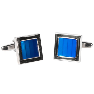 Silvertone Square Blue Gemstone Cufflinks with Jewelry Box - FHYINC best men's suits, tuxedos, formal men's wear wholesale