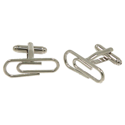 Silvertone Novelty Paperclip Cufflinks with Jewelry Box - FHYINC best men's suits, tuxedos, formal men's wear wholesale