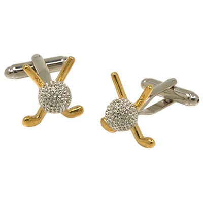 Silvertone Golf Ball Gold Putter Cufflinks with Jewelry Box - FHYINC best men's suits, tuxedos, formal men's wear wholesale