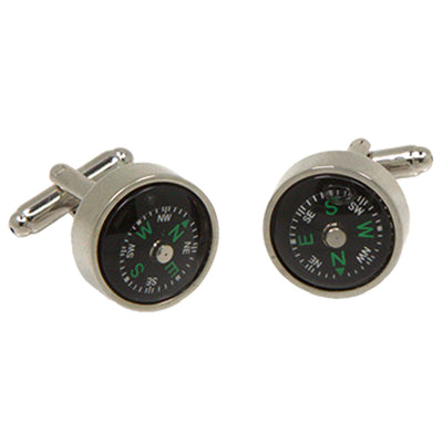 Silvertone Novelty Compass Cufflinks with Jewelry Box - FHYINC best men's suits, tuxedos, formal men's wear wholesale