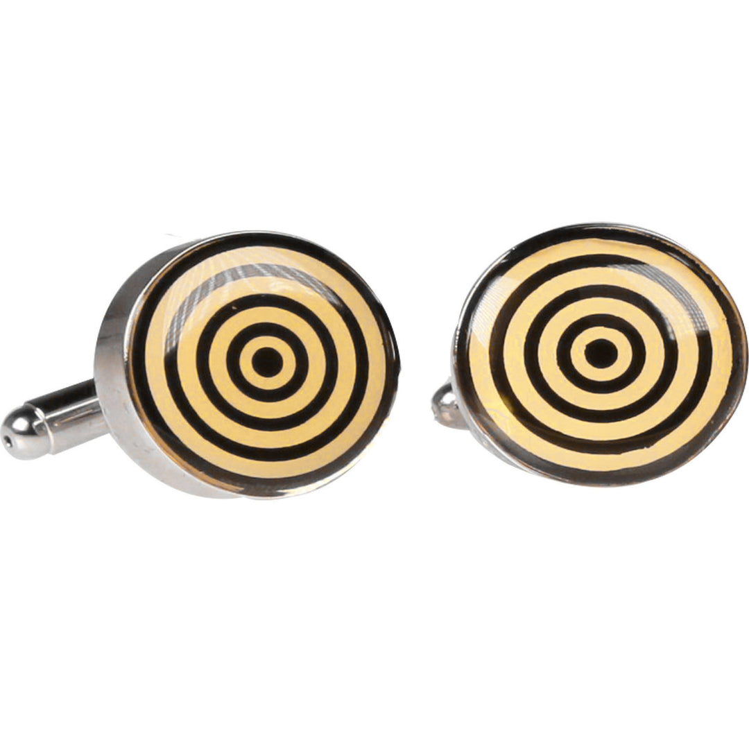 Silvertone Novelty Yellow Bullseye Cufflinks with Jewelry Box - FHYINC best men's suits, tuxedos, formal men's wear wholesale
