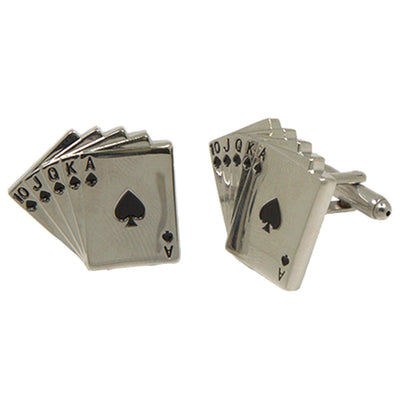 Silvertone Novelty Royal Flush Poker Cards Cufflinks with Jewelry Box - FHYINC best men's suits, tuxedos, formal men's wear wholesale