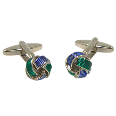 Silvertone Blue Green Circle Cufflinks with Jewelry Box - FHYINC best men's suits, tuxedos, formal men's wear wholesale