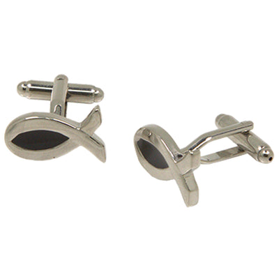 Silvertone Novelty Christian Fish Cufflinks with Jewelry Box - FHYINC best men's suits, tuxedos, formal men's wear wholesale