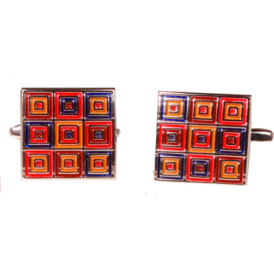 Silvertone Orange Squares Cufflinks with Jewelry Box - FHYINC best men's suits, tuxedos, formal men's wear wholesale