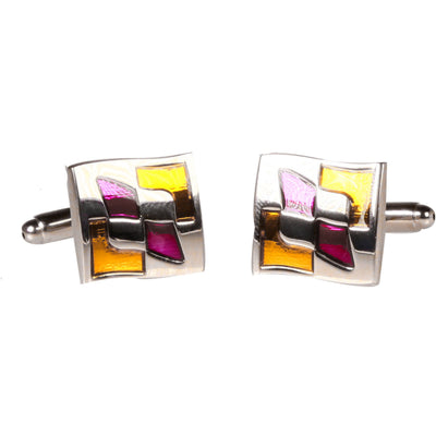 Silvertone Square Gold Purple Pattern Cufflinks with Jewelry Box - FHYINC best men's suits, tuxedos, formal men's wear wholesale