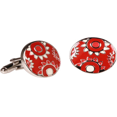 Silvertone Circle Red Geometric Cufflinks with Jewelry Box - FHYINC best men's suits, tuxedos, formal men's wear wholesale