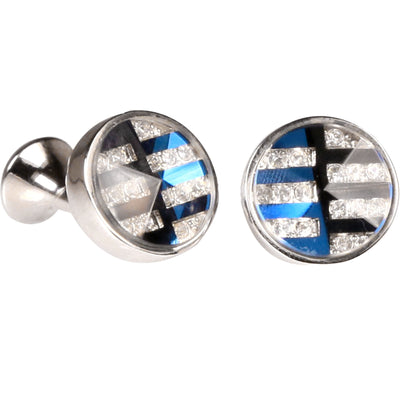 Silvertone Silver and Blue Pattern Cufflinks with Jewelry Box - FHYINC best men's suits, tuxedos, formal men's wear wholesale