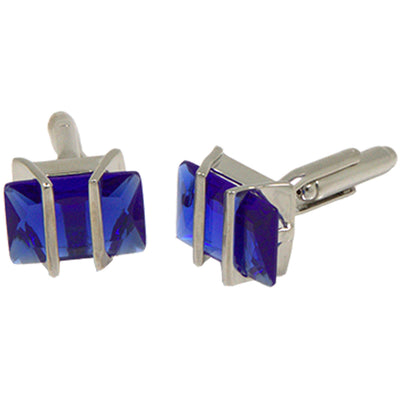Silvertone Square Blue Gemstone Cufflinks with Jewelry Box - FHYINC best men's suits, tuxedos, formal men's wear wholesale