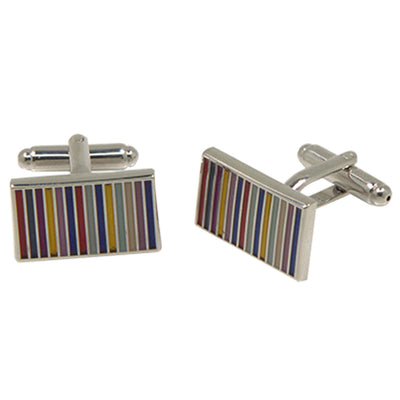 Silvertone Square Multicolor Stripe Cufflinks with Jewelry Box - FHYINC best men's suits, tuxedos, formal men's wear wholesale