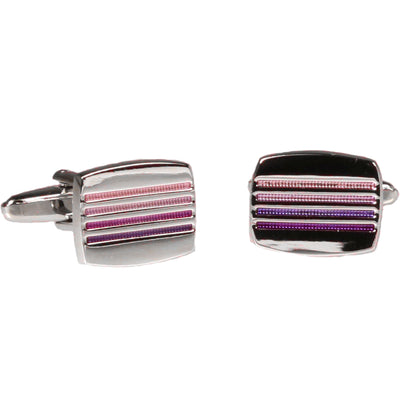 Silvertone Square Purple Stripe Cufflinks with Jewelry Box - FHYINC best men's suits, tuxedos, formal men's wear wholesale