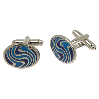 Silvertone Circle Blue Geometric Cufflinks with Jewelry Box - FHYINC best men's suits, tuxedos, formal men's wear wholesale