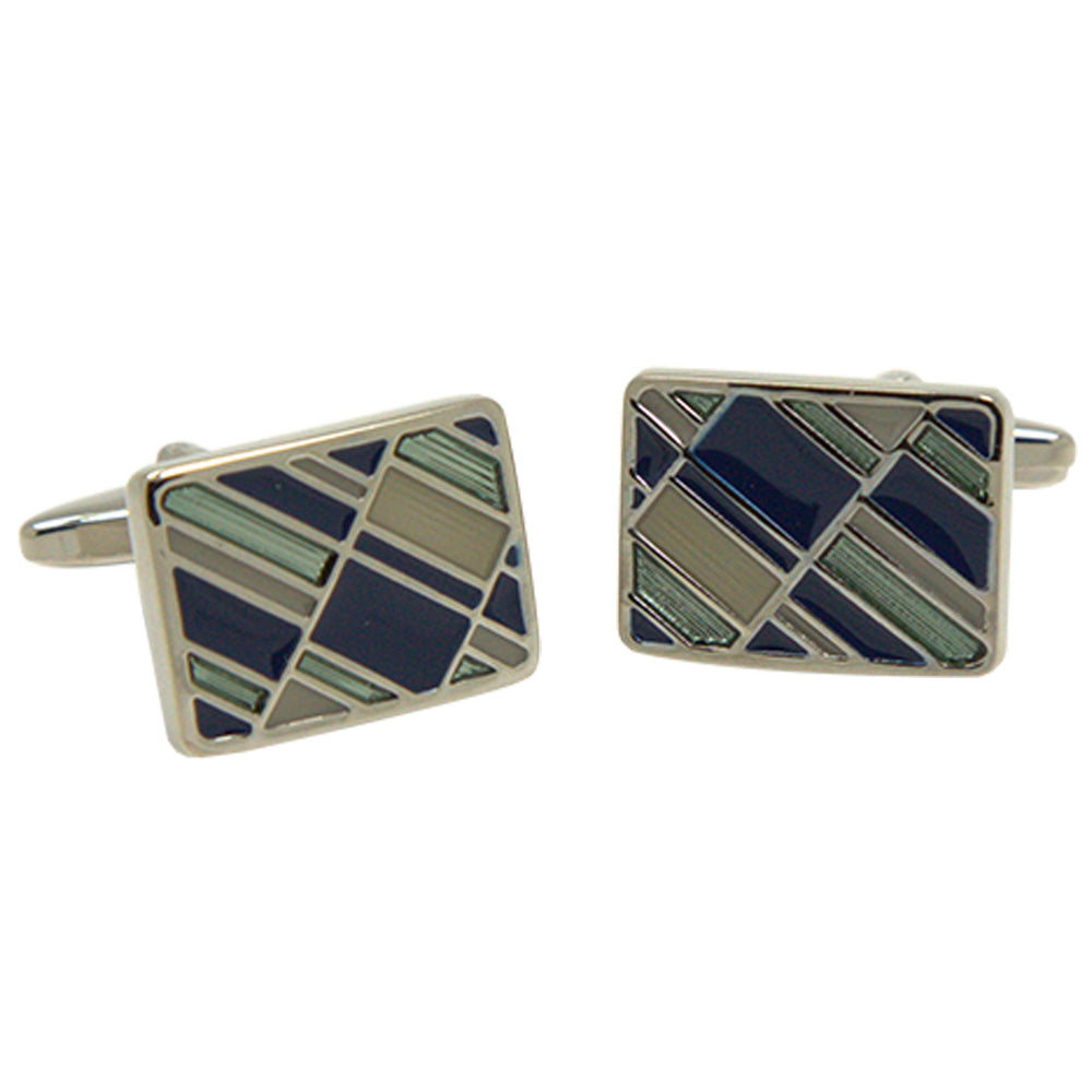 Silvertone Square Geometric Pattern Cufflinks with Jewelry Box - FHYINC best men's suits, tuxedos, formal men's wear wholesale