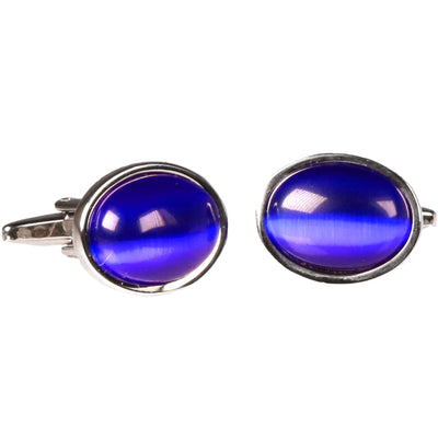 Silvertone Circle Blue Gemstone Cufflinks with Jewelry Box - FHYINC best men's suits, tuxedos, formal men's wear wholesale