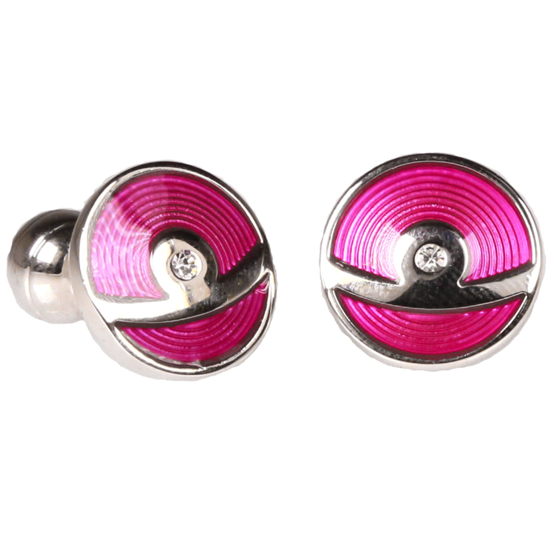 Silvertone Circle Purple Spiral Pattern Cufflinks with Jewelry Box - FHYINC best men's suits, tuxedos, formal men's wear wholesale