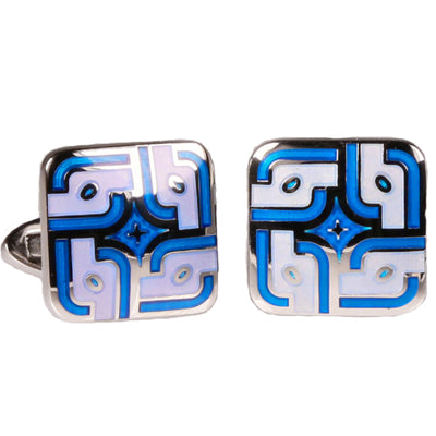 Silvertone Square Blue Pattern Cufflinks with Jewelry Box - FHYINC best men's suits, tuxedos, formal men's wear wholesale