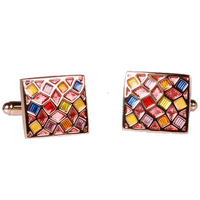 Silvertone Square Multicolor Cufflinks with Jewelry Box - FHYINC best men's suits, tuxedos, formal men's wear wholesale