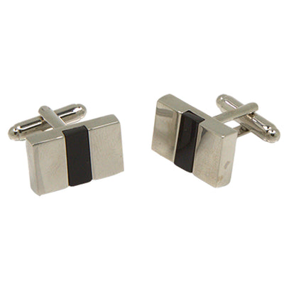 Silvertone Square Black Stone Cufflinks with Jewelry Box - FHYINC best men's suits, tuxedos, formal men's wear wholesale