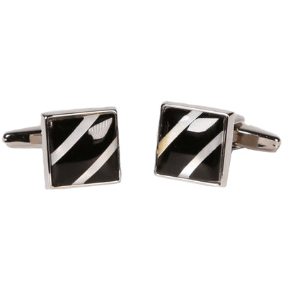 Silvertone Square Black Stripe Cufflinks with Jewelry Box - FHYINC best men's suits, tuxedos, formal men's wear wholesale