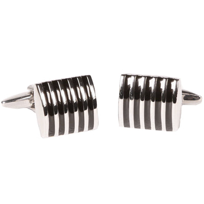 Silvertone Rectangular Stripe Cufflinks with Jewelry Box - FHYINC best men's suits, tuxedos, formal men's wear wholesale