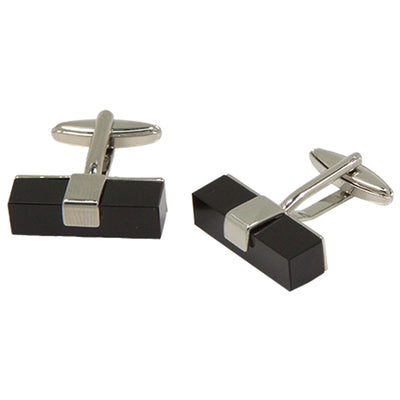 Silvertone Rectangular Black Cufflinks with Jewelry Box - FHYINC best men's suits, tuxedos, formal men's wear wholesale