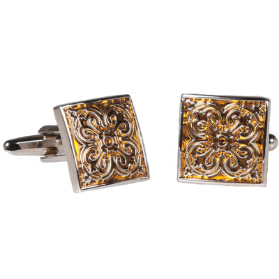 Silvertone Square Geometric Pattern Cufflinks with Jewelry Box - FHYINC best men's suits, tuxedos, formal men's wear wholesale