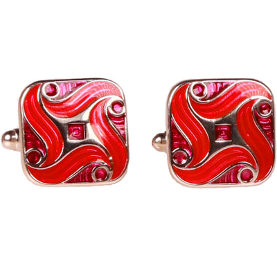 Silvertone Square Red Geometric Pattern Cufflinks with Jewelry Box - FHYINC best men's suits, tuxedos, formal men's wear wholesale