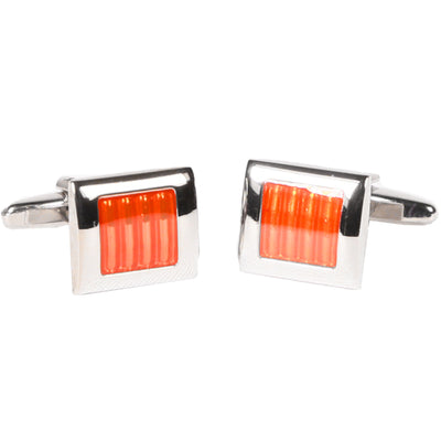 Silvertone Square Orange Gemstone Cufflinks with Jewelry Box - FHYINC best men's suits, tuxedos, formal men's wear wholesale