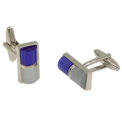 Silvertone Blue/White Gemstone Cufflinks with Jewelry Box - FHYINC best men's suits, tuxedos, formal men's wear wholesale