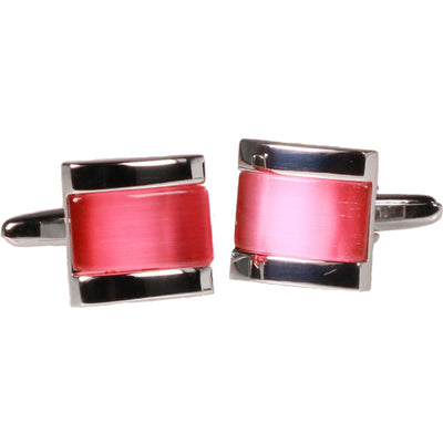 Silvertone Square Pink Gem Stone Cufflinks with Jewelry Box - FHYINC best men's suits, tuxedos, formal men's wear wholesale