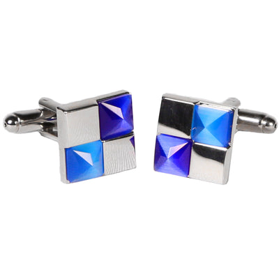 Silvertone Square Blue/Silver Cufflinks with Jewelry Box - FHYINC best men's suits, tuxedos, formal men's wear wholesale