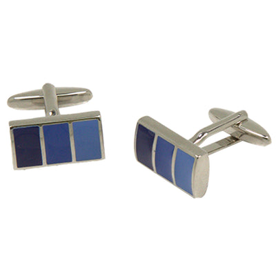 Silvertone Square Blue Stripe Gradient Cufflinks with Jewelry Box - FHYINC best men's suits, tuxedos, formal men's wear wholesale