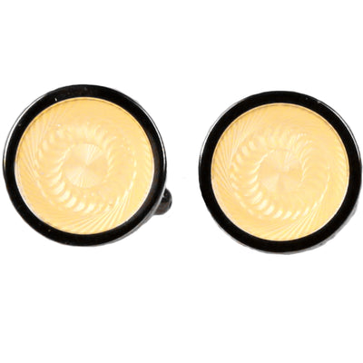 Silvertone Circle Yellow/Ivory Sprial Cufflinks with Jewelry Box - FHYINC best men's suits, tuxedos, formal men's wear wholesale