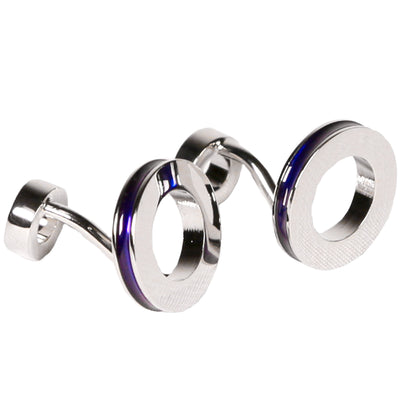 Silvertone Circle Blue Trim Cufflinks with Jewelry Box - FHYINC best men's suits, tuxedos, formal men's wear wholesale