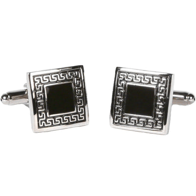Silvertone Square Black/Silver Cufflinks with Jewelry Box - FHYINC best men's suits, tuxedos, formal men's wear wholesale
