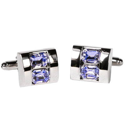 Silvertone Square Blue Gemstone Cufflinks with Jewelry Box - FHYINC best men's suits, tuxedos, formal men's wear wholesale