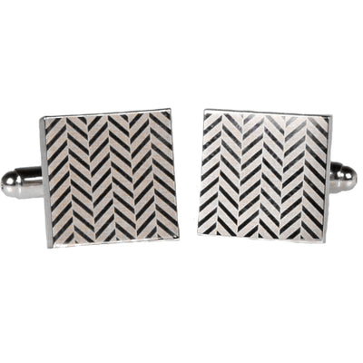 Silvertone Square Silver Zig Zag Cufflinks with Jewelry Box - FHYINC best men's suits, tuxedos, formal men's wear wholesale