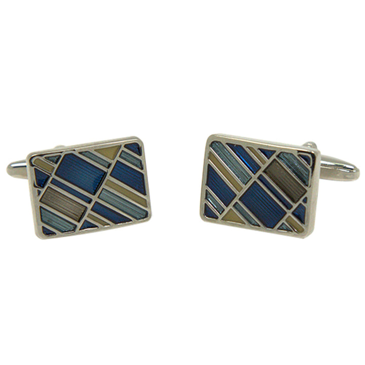 Silvertone Square Geometric Pattern Cufflinks with Jewelry Box - FHYINC best men&
