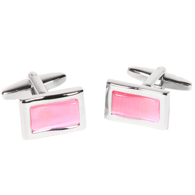 Silvertone Rectangle Pink Gemstone Cufflinks with Jewelry Box - FHYINC best men's suits, tuxedos, formal men's wear wholesale