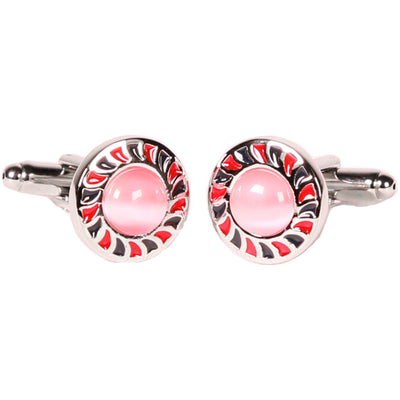 Silvertone Circle Multicolor Cufflinks with Jewelry Box - FHYINC best men's suits, tuxedos, formal men's wear wholesale