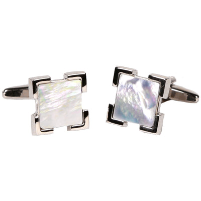 Silvertone Square Blue Pearlized Gemstone Cufflinks with Jewelry Box - FHYINC best men's suits, tuxedos, formal men's wear wholesale