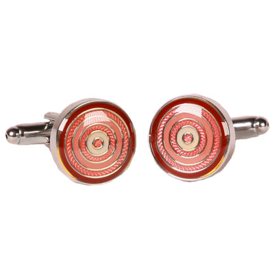 Silvertone Circle Peach Cufflinks with Jewelry Box - FHYINC best men's suits, tuxedos, formal men's wear wholesale