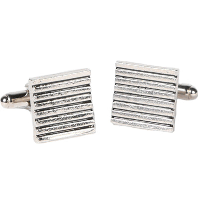 Silvertone Square Stripe Cufflinks with Jewelry Box - FHYINC best men's suits, tuxedos, formal men's wear wholesale