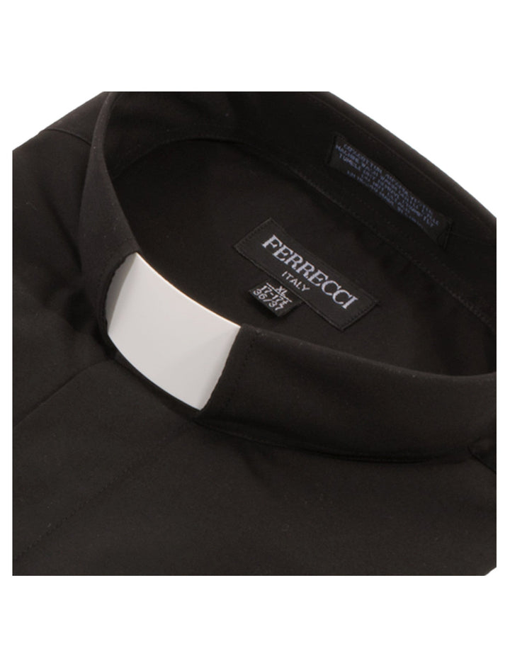 Black Clergy Deacon Bishop Priest Mandarin Half-Tab Collar Dress Shirt - FHYINC best men&