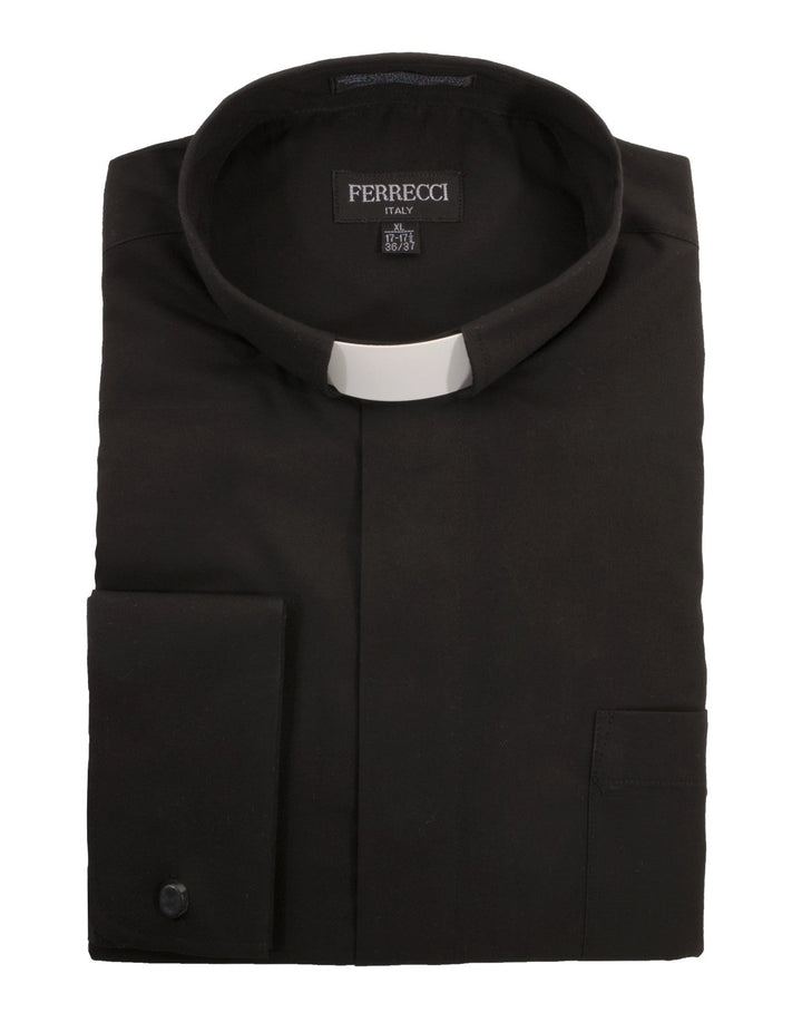 Black Clergy Deacon Bishop Priest Mandarin Half-Tab Collar Dress Shirt - FHYINC best men&