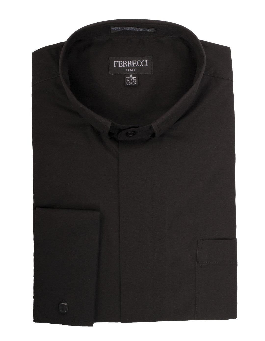Black Clergy Deacon Bishop Priest Mandarin Half-Tab Collar Dress Shirt - FHYINC best men&