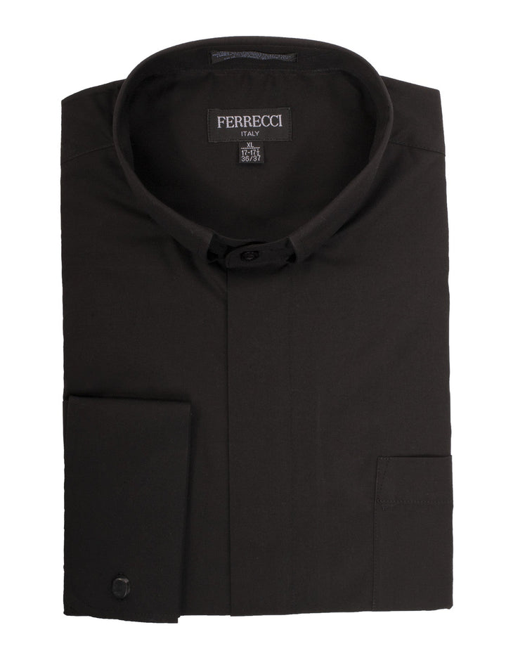 Black Clergy Deacon Bishop Priest Mandarin Half-Tab Collar Dress Shirt - FHYINC best men&